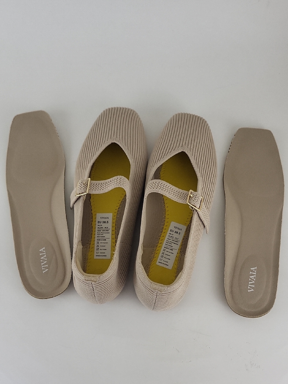 Vivaia Square-Toe Mary Janes Margot Flats in Almond Size US 7.5 / EU 38.5 - Picture 7 of 12